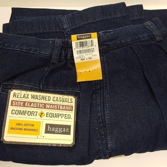 がはは Haggar 42W x 30L Men's Expandable Waist Denim Jean